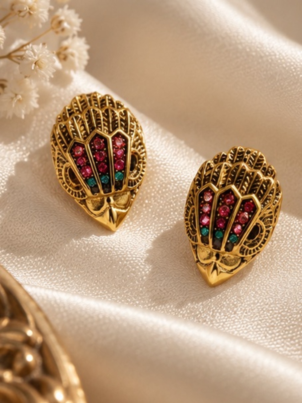 Gold EnamelStud Earrings Multicolor Crystal Jewelry